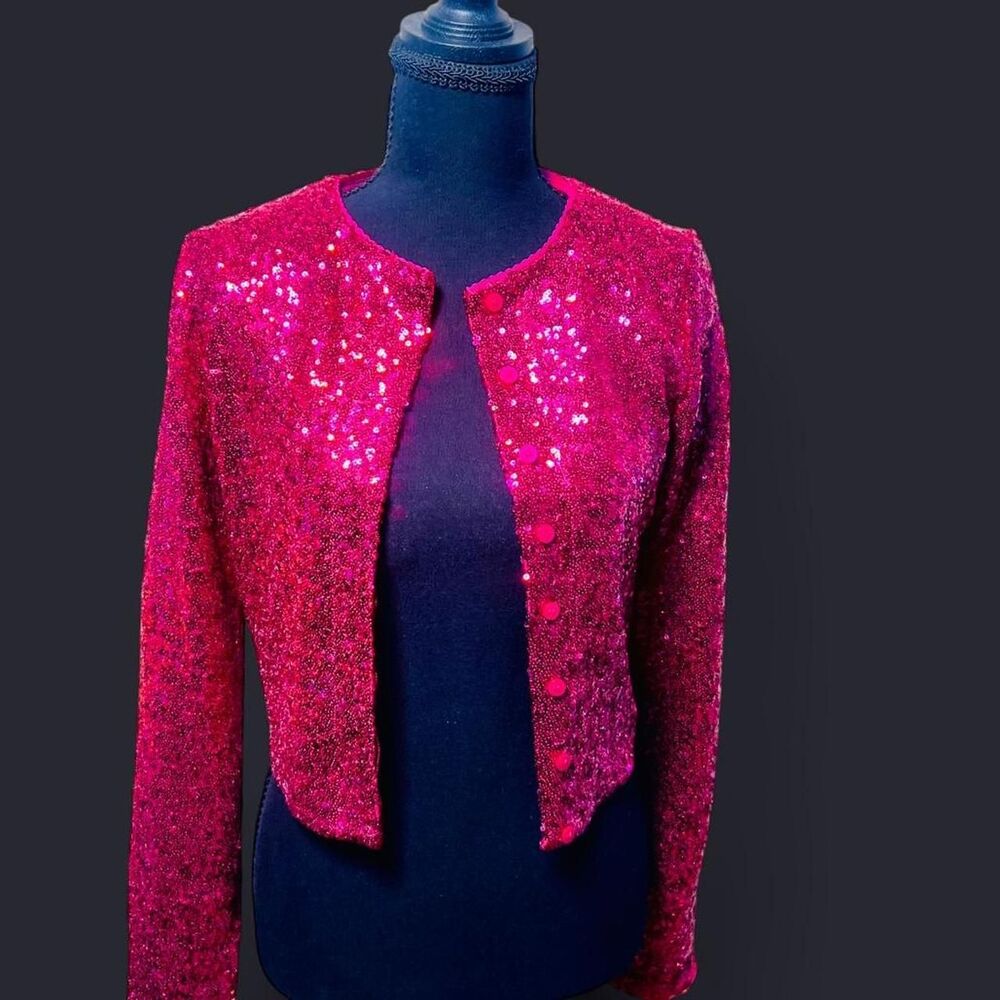 Good American Women's Ballerina hot pink sequins Cardigan NWT Size S retail $179